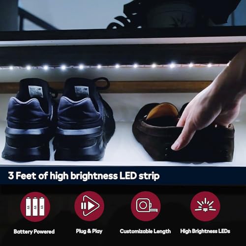 Image of BestLuz Battery Powered LED Strip Lights, 3 Pack 40 Inch Cordless White LED Light Strips for Shelves and Under Cabinet Indoor Use, Battery Operated LED Strip Lights, Cool White 6500K