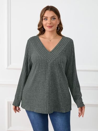 Image of BELAROI Womens Plus Size Sweaters V Neck Fall Tunic Top Pullover Shirts