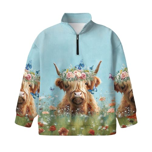 Image of AmzPrint Girls Graphic Quarter Zip Coat Long Sleeve Lightweight Oversized Athletic Running Hoodies For Kids Teen Girls