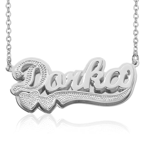 Drawelry Personalized Custom Name Heart Necklace: Gold-Plate Double Plated Nameplate Pendant Made Any Names Hip hop Valentines Mother's Day Birthday Jewelry Gifts for Women