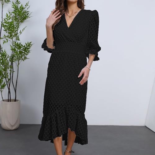 Image of Womens Short Sleeve High Low V-Neck Long Maxi Boho Spring Summer Easter Dress Bridal Shower Dresses for Guest