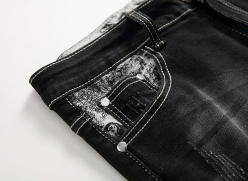 Jeans Pants Trousers Denim Trendy Street Tear Hole Retro Splicing Blue Black Stretch Elastic Slim Casual Straight Leg for Men4