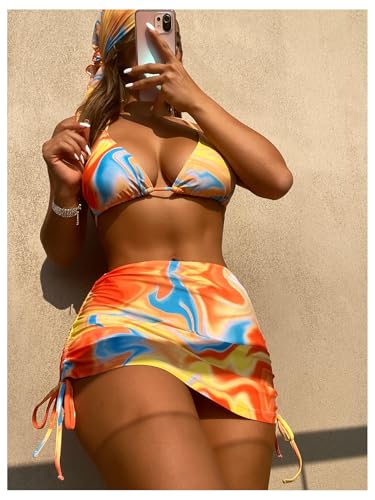 Image of RoseSeek Women's 4 Piece Polka Dots Bathing Suits Cover Up Skirt & Bandana