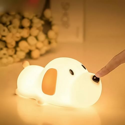 Fanimyholy Veilleuse pour Enfants, Puppy Lampe pour Bébé, Veilleuse Bébé en Silicone, Veill-euse pour Bé-bé en Forme de Puppy 7 Couleurs, Rechargeable...