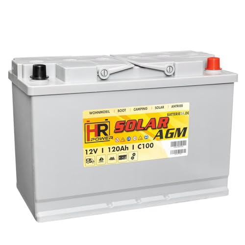 HR Solar AGM | 12V 120Ah Versorgungsbatterie als Wohnmobilbatterie Bootsbatterie Solarbatterie Wohnwagenbatterie VRLA Vliesbatterie