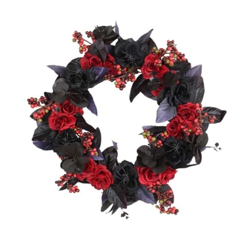 Image of Halloween Black Red Rose Wreath