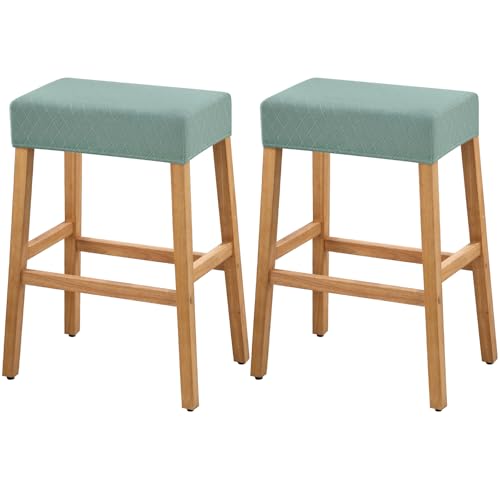 Image of YISUN Stool Covers Rectangle - 2 Pack Stretch Waterproof Saddle Seat Cover Counter Bar Stools Bar Chairs Covers Kitchen Island Chairs Cushion Protector