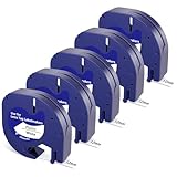 Compatible with Dymo LetraTag Refills White Plastic, Replacement for Dymo Label Maker Tape Refills 91331 1/2'' x 13' Label Tape for Letra Tag Maker 200B LT 100T 100H Plus, Black on White 5PACK