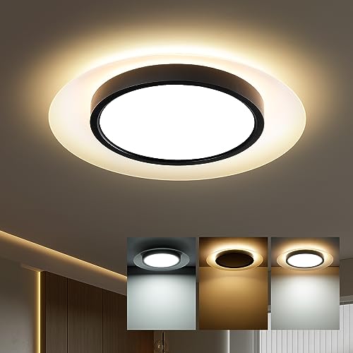 Ocioc 13Inch Flush Mount Ceiling Light Fixture With 3000K Nightlight, 22W, 2200Lm, 3000K/3500K/4000K/5000K/ 6500K Selectable, Led Ceiling Light For Dining Room, Bedroom, Kitchen Black #TOP10