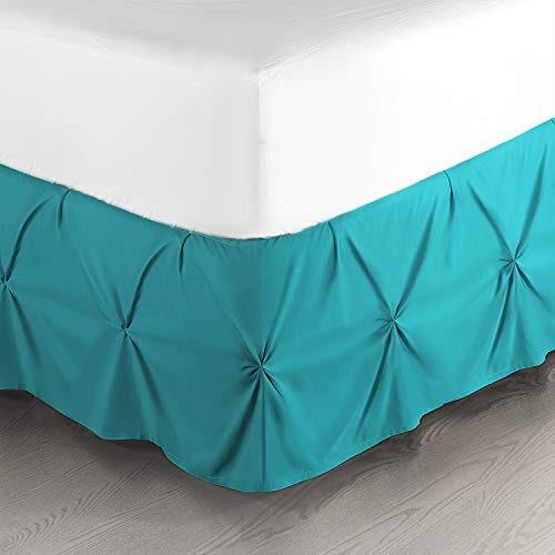 Image of Nestl Teal Bed Skirt Cal King Size, Pinch Pleat Cal King Bed Skirt, 14 inch Inch Drop Cal King Bedskirt, Hotel Quality Teal Bed Skirts, Microfiber Bedskirt for Cal King Bed, Teal Cal King Size Bed Skirt