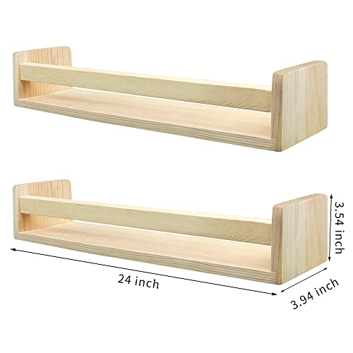 Floating Book Shelves White 24 Inches Set Of 2 For Nursery Bathroom Bedroom (Natural-24), 24 X 3.94 X 3.54 Inch #TOP2