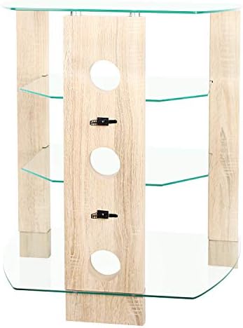 RFIVER 4 Tier HiFi Stand Rack Turntable Stand Record Player Stand Storage for AV Receiver Xbox PS4 Streaming Device Audio Rack Clear Tempered Glass Entertainment Center Unit Media Cabinet