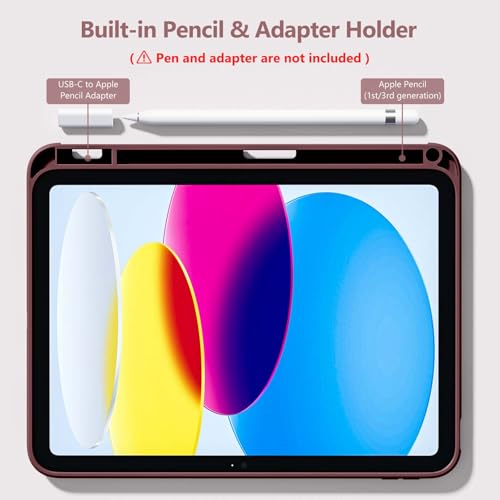 Image of Wenlaty Compatible with iPad (A16) 11th Generation Case 11 Inch 2025, for iPad 10th Generation Case 10.9 Inch 2022 with Pencil Holder, Trifold Stand Protective Clear Back, Auto Wake /Sleep, Wine Red