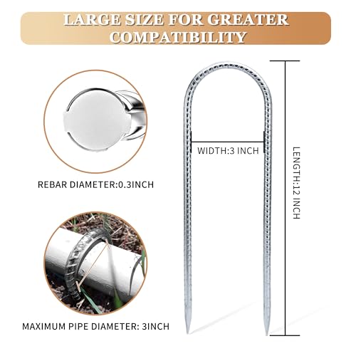 SHENGHUISS Estacas de varilla de 12 pulgadas, Forma U para trampolín, 8 piezas de acero galvanizado para anclar tienda y jardín miniatura 4