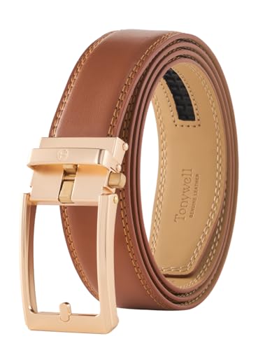 Image of Tonywell Men's Leather Ratchet Belt, 1 3 /8 inch Adjustable Dress Belt, Trim to Fit