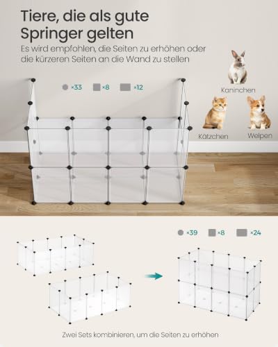 SONGMICS Freigehege mit Bodenplatten, Laufstall, 120 x 60 x 40 cm
