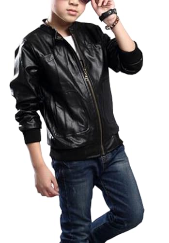 Boys Girls Stand Collar Leather Jackets Outerwear Kids Zipper Motorcycle PU Leather Coats Aged 3-123