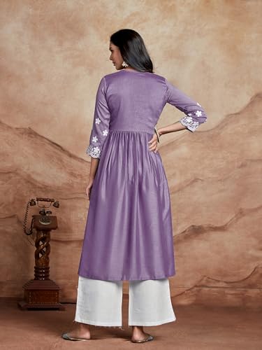 Image of EthnicJunction Women's Silk Blend Regular Fit Chikankari Embroidered Naira Cut Kurta