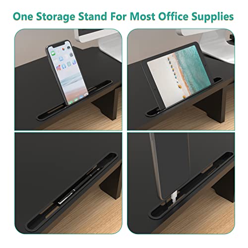 Image of WALI Dual Monitor Stand Riser, 3 Shelf Laptop and Computer Monitor Stand with Phone Holder, Length and Angle Adjustable Desk Organizer (PTT007T-B), Black | 3 Shelf Laptop and Computer Monitor Stand, Length and Angle Adjustable Desk Organizer (PTT007T-B), Black