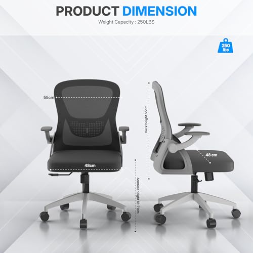 Image of Spark Ergonomic Mid Back Office Chair with 3D Adjustable Armrest, Lumbar Support, Revolving Mesh Chair - Home & Office | 3 Years Warranty (White-Grey)