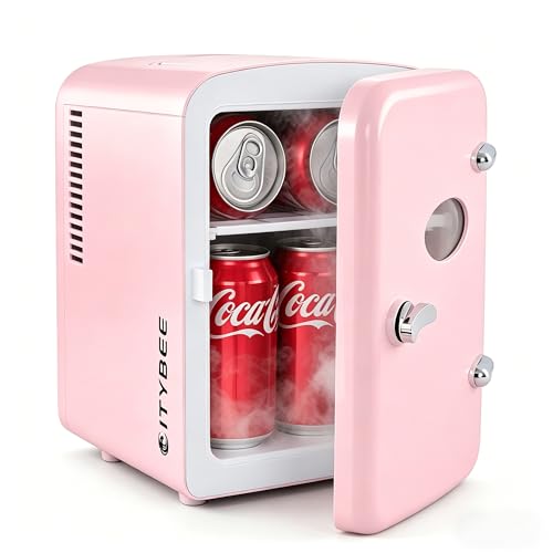 Citybee Mini Kühlschrank - 4L Minikühlschrank mit Kühl- & Heizfunktion - 220V AC für Zimmer Steckdose & 12V DC für Auto - Kleiner Kühlschrank Minibar für Camping/Büro/Hotel - Rosa