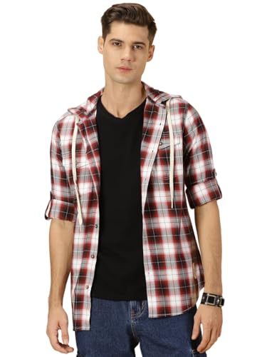 Image of Thomas Scott Men's | Checks | Full Sleeve | Regular Fit | 100% Cotton | Hooded | Casual Shirt