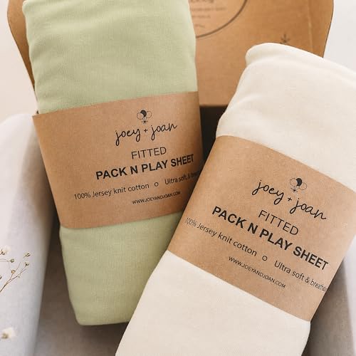 Image of Pack and Play Sheets Fitted - Compatible with Graco Pack n Play Playard Crib and Other 27 x 39 Inch Playpen Mattress - Snuggly Soft 100% Jersey Cotton - Green + Ivory - 2 Pack