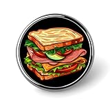 Broche de solapa redondo de sándwich de trigo entero y pavo con jamón de pavo, broche de metal, decoración de joyería artística