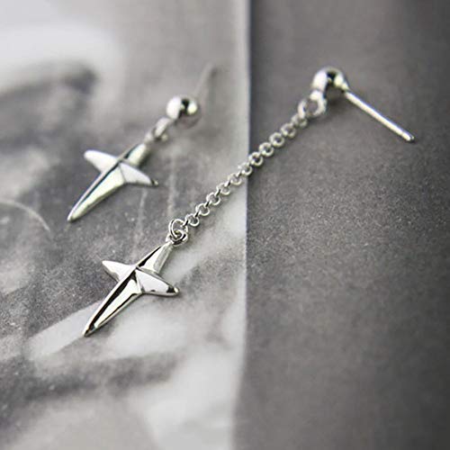 Asymmetric Cross drop earring for women men White gold plated chain long earring geometry jewelry4