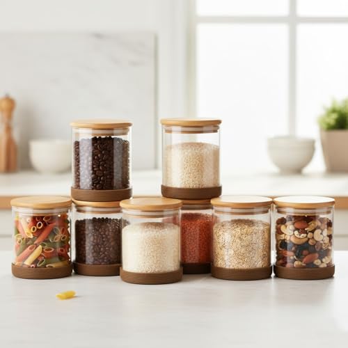 Image of Femora Borosilicate Glass Jars with Wooded Lid| 1 Year Warranty| Multipurpose Airtight Storage Jars For Cookies, Snacks, Spices| Glass Jar 600ml| Set Of 2| Transparent Glass Jars For Kitchen Storage