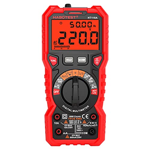 YaSao HT118A Digital Multimeter Auto Range Multi-Meter 6000 Counts True RMS Measuring AC/DC Voltage Current Resistance Capacitance Frequency Temperature NCV Test Diode with LCD Backlight Flashlight