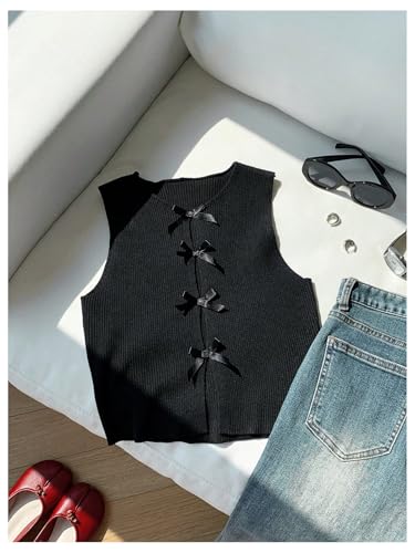Milumia Women's Bow Front Sweater Vest Cut Out Knit Tank Top4