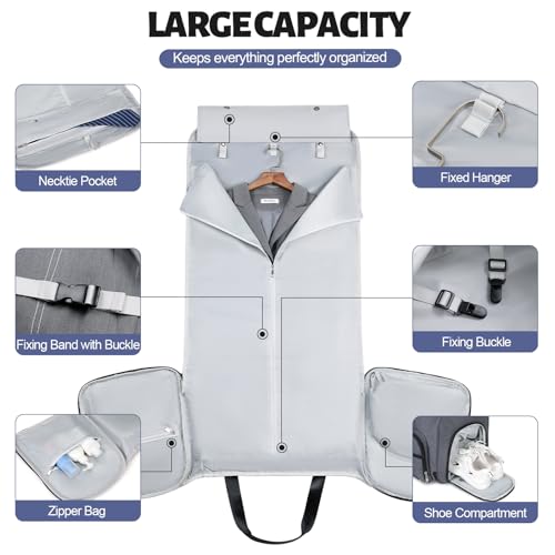 Garment Duffle Bags for Travel, Convertible Garment Bag for Men Women, Carry On Duffle Bag Backpack with Shoe Compartment & Toiletry Bag, 4 in 1 Hanging Suitcase Suit Travel Bags (Dark Grey)4