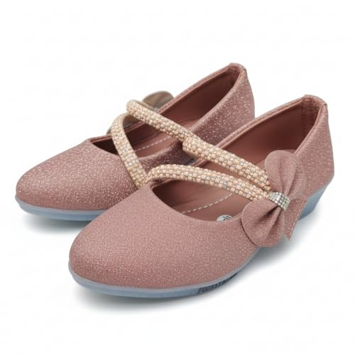 Image of Girls' Patent Mary Jane Shoes with Floral Embellishment, Attractive Colour's, Pearl Flower Welcro Glittery Bellies