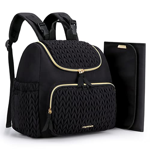 MOMMORE Changing Bag Mini Backpack Stylish Maternity Baby Bag with Insulated Pockets Foldable Changing Mat Stroller Straps Daily/Travel-Friendly Black
