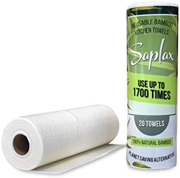 Saplax Reusable Bamboo Kitchen Paper Towels Cloth - 100% Natural Bamboo - Super Absorbent, Biodegradable, Eco-Friendly Strong Thick Kitchen Roll 20 Sheets