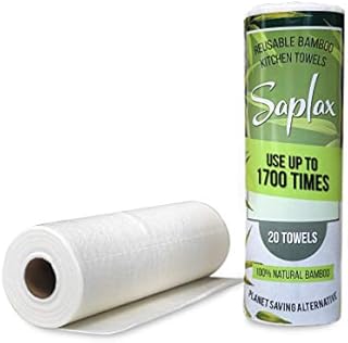 Saplax Reusable Bamboo Kitchen Paper Towels Cloth - 100% Natural Bamboo - Super Absorbent, Biodegradable, Eco-Friendly Strong Thick Kitchen Roll 20 Sheets