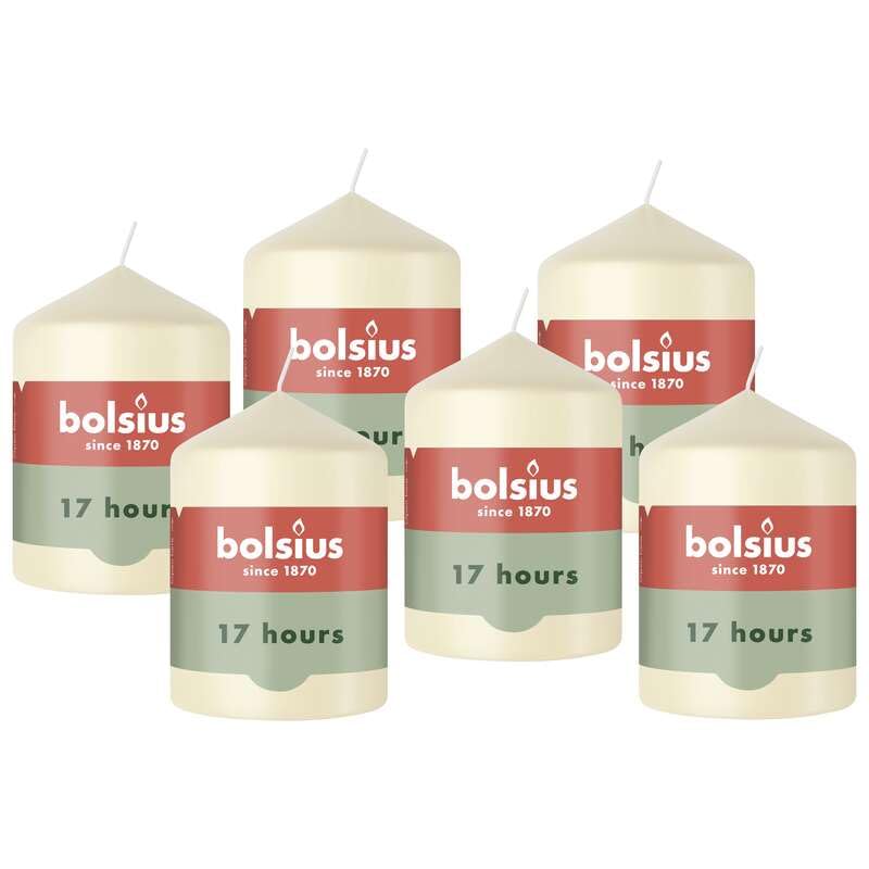 Bolsius, Smooth Pillar Candle, Ivory, 8 x 5,8 cm, Burning time of 17 Hours, 6 Pack, Unscented, Natural Plant Wax, No Palm Oil - Image 2