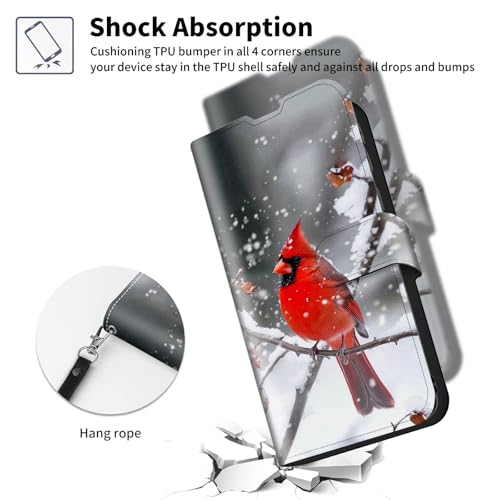 ACWDMKH for Samsung Galaxy S25 Ultra Case with Card Holder & Kickstand & Wrist Strap Wallet Flip Folio Leather Magnetic Protective Shockproof Phone Case for Samsung S25 Ultra,Main Cardinals Snow - image 7