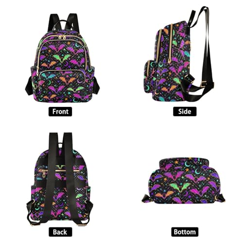 Image of Colorful Bats Mini Backpack Fashion Backpack Purse for Women,Handbag Shoulder Bag Casual Daypack, Ladies Gift for College Work (M)