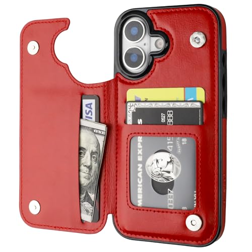 Coque portefeuille iPhone 17 rouge en cuir synthétique idéal pour voyager léger au quotidien