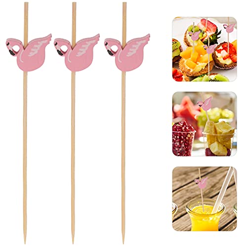 image for IMIKEYA 100pcs Pink Flamingo Cocktail Picks Long Bamboo Fancy Toothpic
