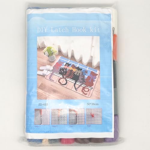 Image of Howie's Latch Hook Kits for Adults, DIYCats-Window Latch Hook Kit Rug Crochet Yarn, Color Preprinted Pattern Embroidery Decoration(Cats-Window, 19.69 x 14.96 inch)