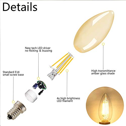 NUODIFAN LED Edison Light Bulb E14, 12x Vintage Small LED Candle Bulb, Antique Lamp (Warm White 4 W 2700 K Amber Glass) - Image 3
