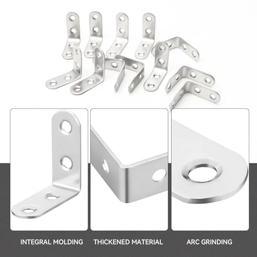 Stainless Steel Corner Brace, 20-Pack 90 Degree Right L-Shaped Metal Corner Connector Joint Plate, Heavy Duty for Furniture, Shelf, Cabinet, DIY Woodworking Projects with 80PCS Screws by SAQMEW - Image 3