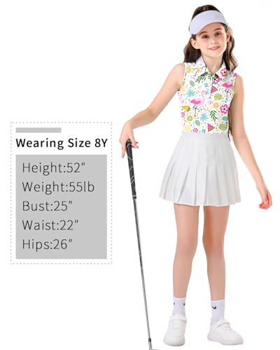 Image of Soneven Girls Sleeveless Polo Shirts Button UP Golf Tennis T-Shirts with Collared Quick Dry Tank Tops for 4-14 Years