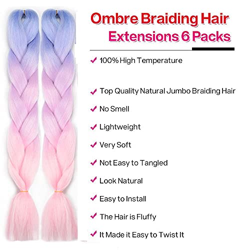 braiding hair pink 6packs jumbo braids extensions - Image 2