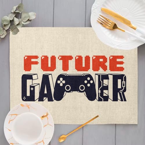 Sets de table en lin Future Gamerr grand format rectangulaire lavable - 4
