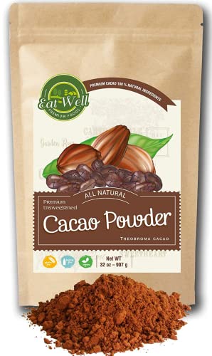 Eat Well Premium Unsweetened Cacao Powder - 32 Oz | Dutch Processed Cocoa Powder | Pure Dark Chocolate Powder For Baking & Drinking | 100% Natural Unsweetened Powdered Cocoa | Raw & Vegan Friendly #TOP25