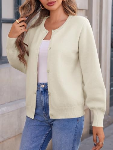 Saodimallsu Womens Button Down Cardigan Sweaters Crew Neck Long Sleeve Open Front Loose Fall Soft Knit Sweater Coats3